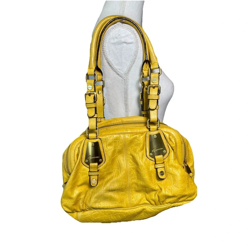 B Makowsky Mustard Yellow Leather Shoulder Hobo Satchel Bag Purse